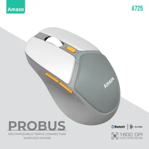 Amaze A725 Probus Triple Connection Rechargeable Wireless Mouse – White – BIS