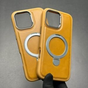 Njoyny Premium Luxury Leather MagSafe Stand Back Case For iPhone 16 Pro Max