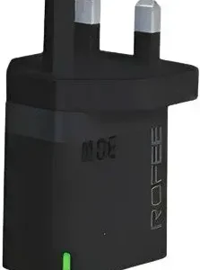Rofee Smart & Fast Dual Port USB-A&C 30W Wall Gan Charger W/O Cable 3Pin RG-130 Black
